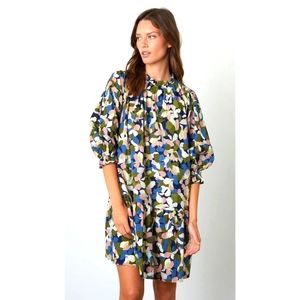 Anthropologie Velvet Floral Mini Dress Blue Large